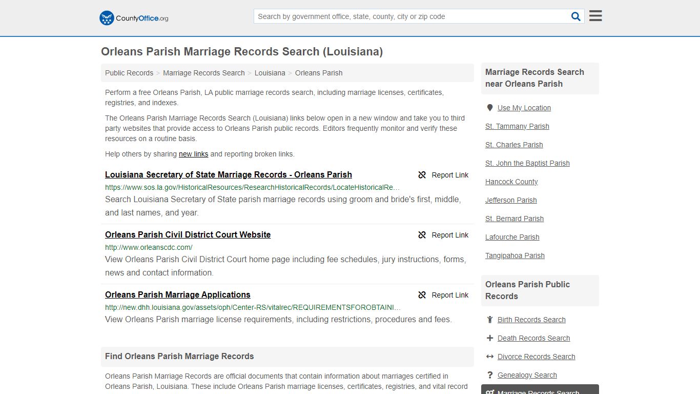Orleans Parish Marriage Records Search (Louisiana) - County Office