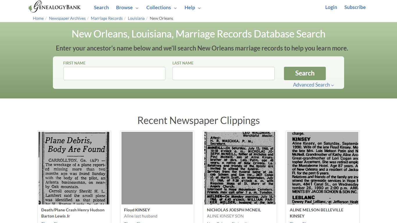 New Orleans, Louisiana, Marriage Records Online Search - GenealogyBank